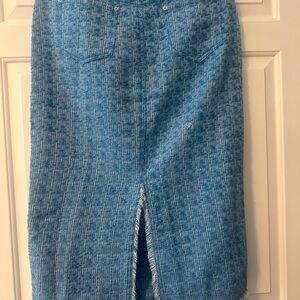 STAUD Blue Midi Pencil Skirt with Slit